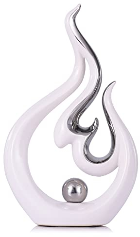 Estatua abstracta de cerámica blanca y plateada para decoración del hogar, sala de estar, comedor y oficina, centro de mesa de arte moderno para mesa de café, soporte de TV, regalo de cumpleaños,