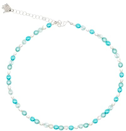 Feliss Handmade: Ketten aus Perlen, Halskette Damen. Statement Kette 45 cm lang. Choker Halsband, aesthetic Necklace Schmuck. Beads Perlenkette für Frauen in aquamarin mit Glasperlen