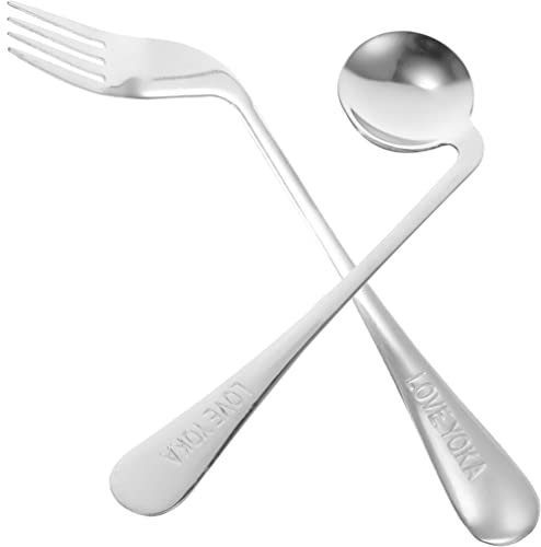 DOITOOL 1 Set Cucchiaio Forchetta Gomito Utensile per Il Tremore delle Mani Posate Argenteria Adattiva Bambino Che Fa i Primi Passi Cucchiaio di Condimento Arco Acciaio Inossidabile