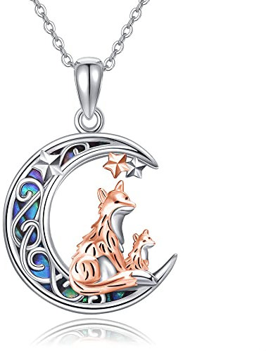 CUPENDA Fuchs Halskette Sterling Silber Fuchs Mutter Kind Anhänger niedliches Tier Schmuck Geschenke für Frauen