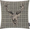MAGMA Kissenhülle Kissenbezug Hirschkopf Hirsch Landhaus Vintage 45x45cm Burton Jacquard samtig kariert (Grau)