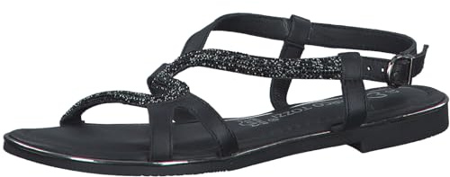 MARCO TOZZI Damen Sandalen mit Absatz Glitzer aus Leder, Schwarz (Black Comb), 37 EU