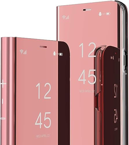 LEMAXELERS iPhone 15 6.1 Phone Case iPhone 15 Cover, Glitter Mirror Makeup PU Leather Slim Clear View Stand Flip Wallet Bright Kickstand Full Body Protective Case for iPhone 15,QH Rose