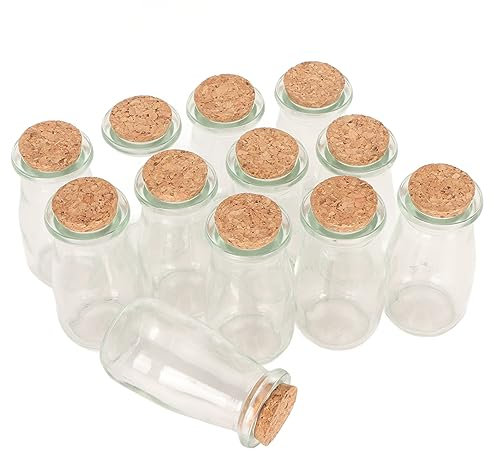 Ezweiji Lot de 12 petites bouteilles en verre transparent avec bouchon en bois et bouchon en liège DIY Vintage Verre Favor Jars Bouteilles à souhaits pour boissons