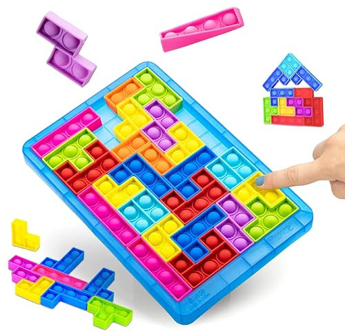Puzzle Tetris Pop It Spiel Plopper Spielzeug Pop Up Spielzeug Popit Spielzeug Ab 3 4 5 6 Jahre Anti Stress Sensory Toys Fidget Toys Junge Mädchen Spielzeug 26 Blöcken Geschenk Junge Mädchen - Blau