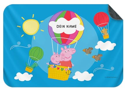 PICANOVA – Peppa Pig Decke mit Name – Personalisierte Kuscheldecke für Kinder – Premiumqualität Fleece Decke Kinder – Big Balloon – 100x70cm