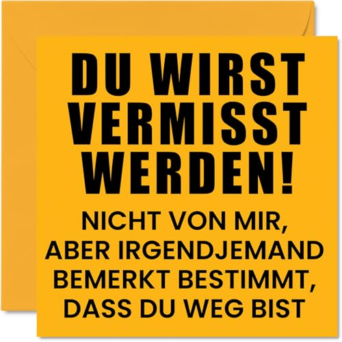 Stuff4 Abschiedsgeschenk für Kollegen Frauen und Männer - Du wirst vermisst - Abschiedskarte Viel Glück im Neuen Job Karte 145 mm x 145 mm große Grußkarten lustige Abschiedsgeschenk-Glückwunschkarte