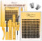 QUEWEL 144stk H01 Kit Extension Cils, 8-16mm Faux Cils Individuel avec pince à cils et colle faux cils, bricolage naturel Look Extension de Cils à la maison (H01-Kit)