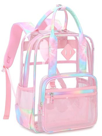 MOONBABY Petit sac à dos transparent pour l'école - Sac à dos transparent pour enfants - En PVC transparent - Approuvé par les stades, rose, One Size, Beauté