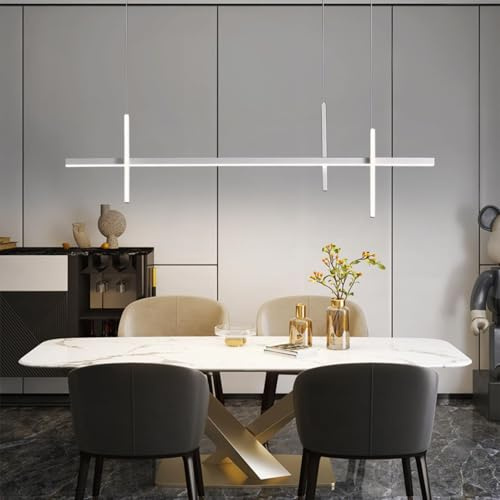 meibeileil Hängelampe Esstisch,Dimmbare Moderne Mit Fernbedienung Pendelleuchte Esstisch,Linear Kronleuchter Lampe Esstisch FüR BüRo Esszimmer Wohnzimmer Küche(Weiß 100CM)