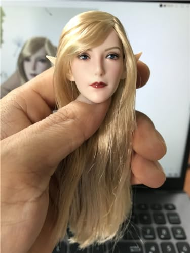 OBEST Puppenkopf 1/6,Weibliche Elfen Fee Kopf Skulptur,Goldenes Langes Haar,Weiße Haut,Simuliertes Elfen Ohr Modell,Passend für Weibliche Aktionspuppen