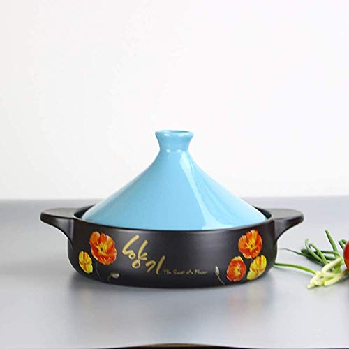 Chfkun Plats de cocotte Pot de tajine marocain en céramique, Plat de cocotte avec Couvercle, Pot en Argile Fait à la Main, poêle à Braiser, ustensiles de Cuisine sains, Pot en Terre pour Braiser