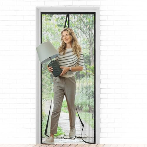 Moustiquaire pour Porte 80x210cm, Moustiquaire Porte en Matériaux Modernes, Fermeture Automatique, Restez à l'écart des Moustiques, Noir