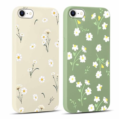 Xylota 2 Stück Handyhülle für iPhone XR 6,1 Hülle, Aesthetic Muster Blumen Mädchen Frauen Case, Weich Silikon Dünn TPU Bumper Stoßfeste Kratzfest Schutzhülle Cover für iPhone XR, Grün + Beige