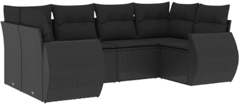 Willood 6-TLG. Garten-Sofagarnitur mit Kissen Schwarz Poly Rattan GartenmöbelSets Gartenmöbel Schwarz+Schwarz, v3221774y
