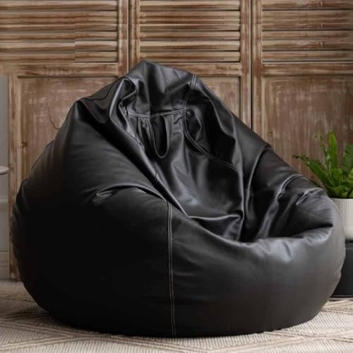 SXBCyan Fodera Poltrona a Sacco (Senza Imbottitura) Grande Fodera for Pouf in Ecopelle Esterni Chaise Lounge Salon Gioco Film sac Puff Camera da Letto Soggiorno Giardino(Black,D2.6ft-Cover-Giant)