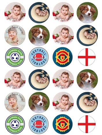 24 x Pre Cut Personalised Photo/Your Logo Cupcake Toppers Edible Premium Wafer Paper Multicoloured