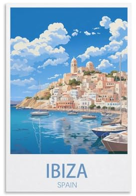 KLYCHF Ibiza Spanien Vintage Reiseposter Landschaft 40 x 60 cm Wandkunst Bild Druck Leinwand Kunst Poster Moderne Familie Schlafzimmer Dekor Poster