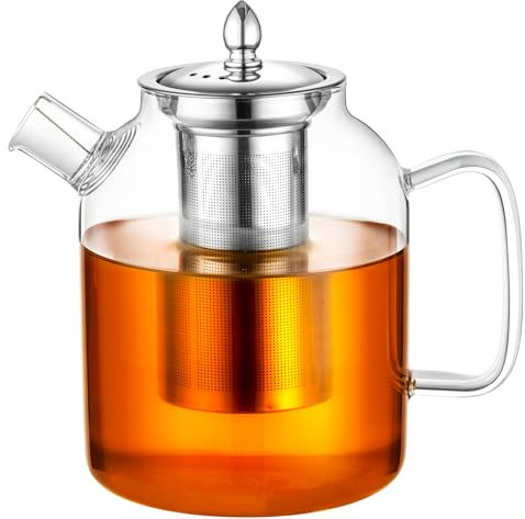 COPOTEA Teiera in vetro con infusore rimovibile, bollitore per tè in fiore, con confezione regalo (1500 ml)