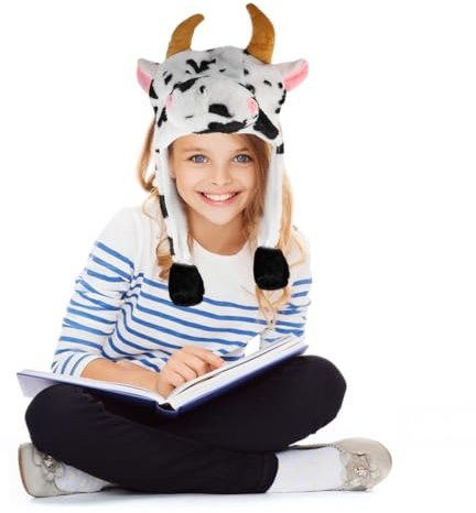 VICASKY 1stück Lustiger Tierplüschhut Mit Beweglichen Kuhohren Warm Und Für Erwachsene Für Partys Karneval Cosplay Und Kalte Wintertage