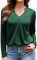 Aottori Green Tunic Tops for Women UK Long Sleeve V Neck T Shirts Ladies Loose Casual Cotton Layering Top Solid Basic Pullover Green M