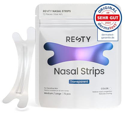 Resty Transparente Nasenpflaster Strips - 72 Stück, Anti Schnarch Nasenstreifen für Schlaf, Sport & Alltag- Schnarchstopper & Nasenspreizer für Bessere Atmung, Gegen Schnarchen