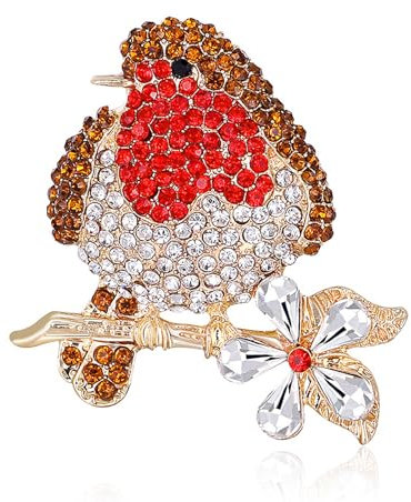 JYTDBCS Broche rouge-gorge en cristal plaqué rouge-gorge, broche de Noël, taille unique, Métal, pierre précieuse artificielle