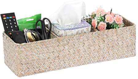 IGNPION 3-compartment Seagrass Storage Baskets Woven Basket Toilet Tank Top Basket Bathroom Storage Box Shelves Multipurpose Decorative Baskets, Whitewash