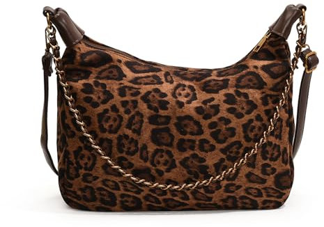 ONE2MAY Leoparden-Kunstwildleder-Geldbörse für Damen, Geparden-Druck, Handtasche, Schultertasche, Hobo-Geldbörse, Braun, 11.81 x 4.72 x 11.02 inches