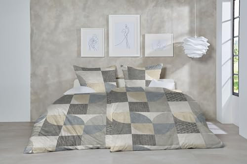 Primera Edelflanell Bettwäsche 155x220 Karo Retro grau Sand blau 174147-87