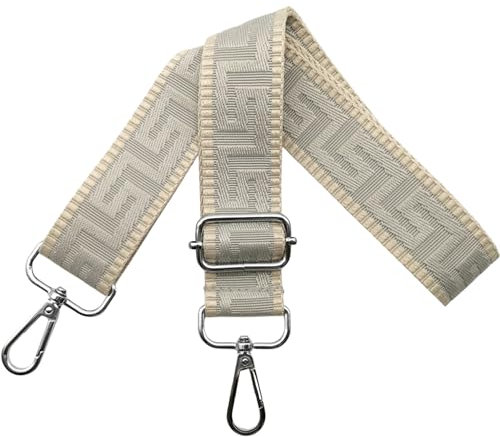 Schultergurt für Tasche Taschengurte zum Wechseln, Verstellbar Taschengurt Breit 3.8cm mit Silber Karabiner - Taschenband Schulterriemen Tragegurt für Handtaschen Damen, Khaki/Hellgrau, K36