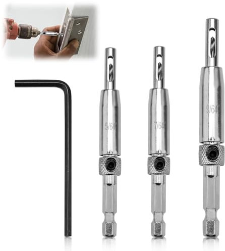 3PCS Hinge Drill Bit Set,Self-Centering Pilot Hole Drill Bits for Doors Windows Cabinets,1/4 Hex Shank High Speed Steel Metric Sizes(2.4mm/2.8mm/3.6mm) Hinge Jig Drill Bit Set for Accurate Hinge