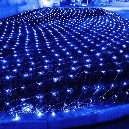 Lichterkette, Netz, LED, 8 Modi, Energie, wasserdicht, mit Fernbedienung, Timer, dimmbar, für Schlafzimmer, Weihnachten, Hochzeit, Abend, Haus, Garten (blau, 6 x 4 m)