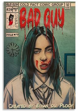Gaotuoses Billie Eilish Musik Vintage Sänger Poster Dekorative Malerei Leinwand Wandposter und Kunstbild Druck Moderne Familie Schlafzimmer Dekor Poster 30 x 45 cm