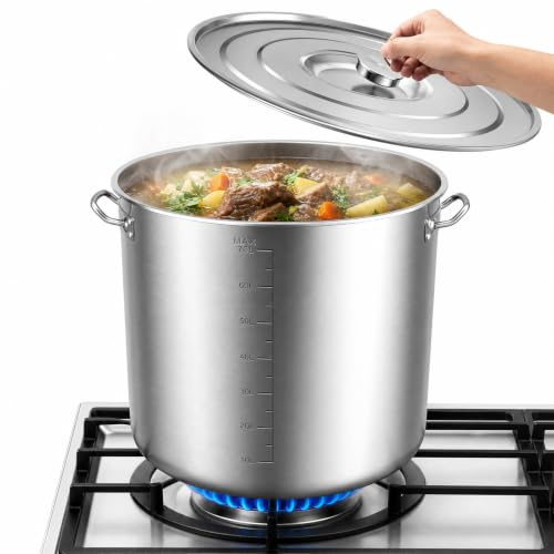 Edelstahl Suppentopf 70L Küchenutensil Edelstahltopf Ø45x45cm Edelstahl Suppentopf Groß mit Deckel für Induktionsherd, Gasherd, Elektro (70L)