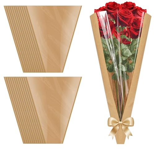 Yocdunm 50 Pcs Flower Bags for Bouquet Flower Wrapping Paper Floral Wrap Sleeves with Ribbons for Florist Supplies Wedding Valentine’s Day Bridal Anniversary Birthday Mother's Day