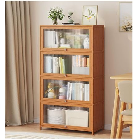 Moderner, minimalistischer Vitrine mit Klapptür, Rahmen aus natürlichem Bambus, Aufbewahrungsschrank aus Bambus, versiegelt, um Staub zu verhindern, starke Tragfähigkeit(B,L80*H140cm/L31.49*H55.11in)