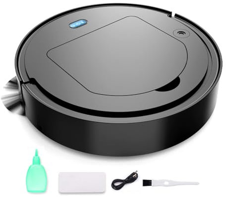 SMTSEC Robot Aspirador Y Fregasuelos, 4 En 1 Robot Aspirador Silenciosa Superfino Robot Barredora Fregadora con Potente 2000Pa Potencia De Succión para Pelos De Mascotas Pisos Duros,Black-1 Pack