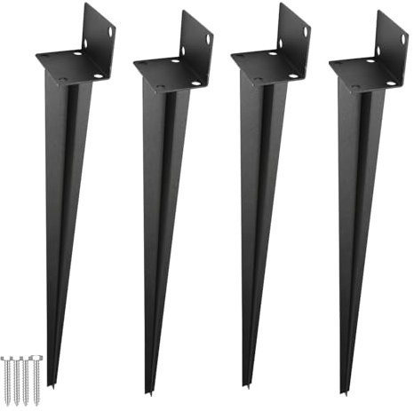 ISOISL Lot de 4 douilles de sol à enfoncer pour poteaux en bois L 40 x 500 mm - Support de poteau à enfoncer avec long pointu - Pour clôtures, projets de jardin