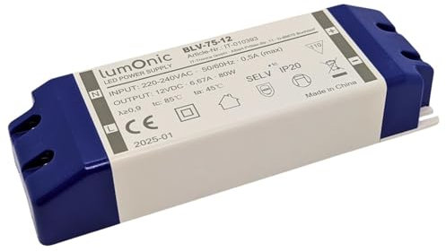 Lumonic I LED Trafo BLV-75-12 I 12V 80W I Input 220-230VAC I flimmerfrei & effizient I Überlastschutz I LED-Netzteil I für LED-Beleuchtung & LED-Streifen