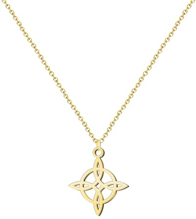 Halskette mit Hexenknoten aus Edelstahl oder Faden + 7 Knoten (kostenlos), Doppelter Hexenknoten, Glücksbringer, Damenschmuck.