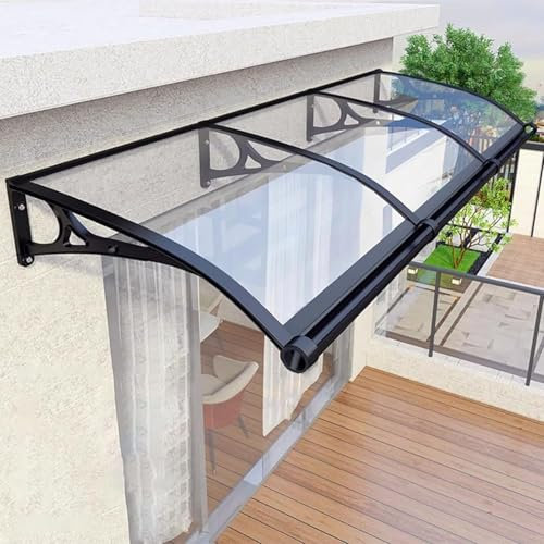 BRANII EKDJSN Window Awning, Door Canopy Window Awning Curved Rain Cover, Door Canopy, Window Awning Rain Shelter, Back Porch Garden Awning, Polycarbonate Cover(Transparent,120x260cm/47.2x102.3in)