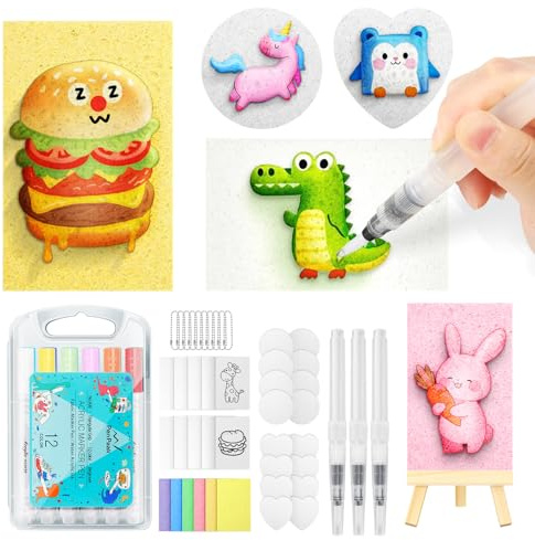 KETIEE Magic Puffy Paint 58Pcs Magic Foam Texture Painting Kit, 3D Drawing Set DIY Art Supplies 32 Pcs Foam Texture Paper, 12 Colors Acrylic Marker Pens, Magical 3D Effect Texture Painting Kit