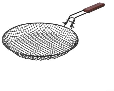 Stainless Steel Grilling Basket Portable BBQ Grill Basket with Wooden Handle Foldable Large Mesh Grill Pan for Fish Vegetables Chicken Shrimp Outdoor Cooking