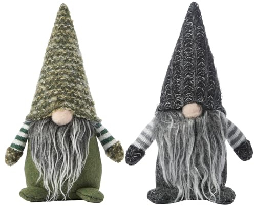 DN DECONATION Weihnachtswichtel Set, Handgemachte Weihnachtswichtel Figuren | aus Plüsch, 19 cm Weihnachtsdeko für Regal, Tisch, Wohnzimmer, Büro Deko (Grau & Grün, 2 Stück)