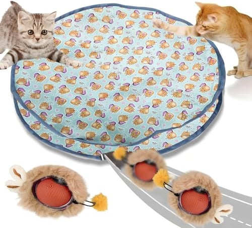Colexy Katzenspielzeugball für Katzen im Innenbereich, Interaktives Automatisches Katzenballspielzeug, Katzenspiel mit LED Licht, Schnelles Rollen, Bewegungsaktiviertes Zwitschern Mäusefangspiel