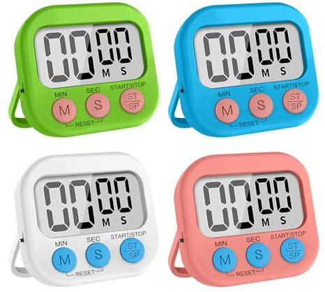 4 pièces Minuteur De Cuisine, Timer avec Grand écran LCD, 4 Couleurs avec Support Pliable Convient pour La Cuisine, La PâTisserie, Le Sport Et L'Apprentissage