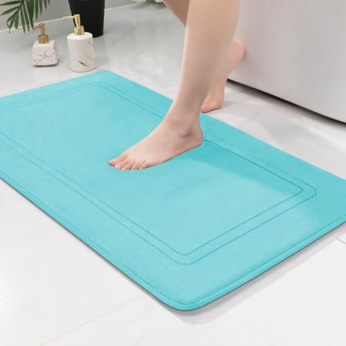 chakme Badezimmerteppich 60x90 cm Blaugrün, Badematte rutschfest | Memoryschaum Badteppich, Waschbar Duschvorleger, Wasserabsorbierend Badvorleger