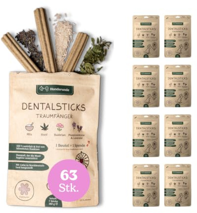 Hunderunde – Dental Sticks Traumfänger 63 STK – vegane Zahnpflege & Entspannung für Hunde – mit Baldrian, Lavendel & Passionsblume – getreidefrei & allergikerfreundlich – täglicher Kaustick
