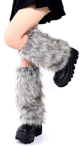 Muorruo Fluffy Leg Warmers, Long Furry Leg Warmers, Warm Fur Boot Covers for Women and Girls for 80s Parties, Festivals, Cosplay and Everyday Winter Wear